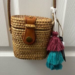Woven Straw Crossbody Bag with Tassels